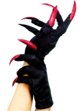 Ladies Halloween Gloves with Red Nails