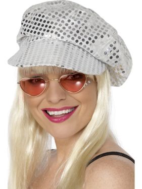 70s Fancy Dress - Ladies Disco Mod Hat - Silver