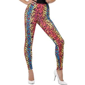 80s Fancy Dress Neon Leopard Print Leggings