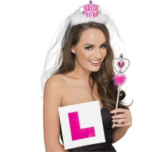 Hen Party Kit Bride to Be Tiara, Veil, L Plate & Wand