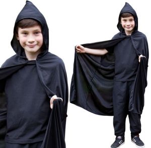 Childrens Hooded Fabric Cape - Black