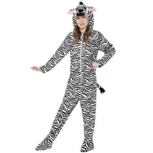 Childrens Zebra Onesie Fancy Dress Costume - White/Black - S, M & L