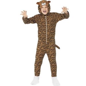 Childrens Tiger Onesie Fancy Dress Costume - Brown - S, M & L