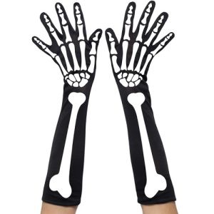 Long Skeleton Print Gloves