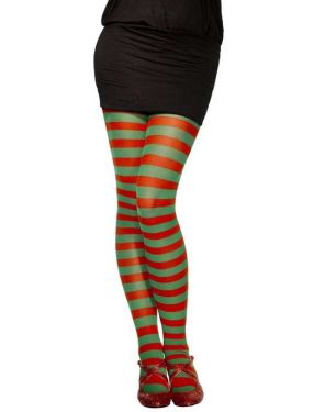 Ladies Christmas Elf Tights - Red/Green