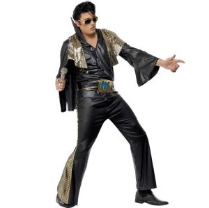 Official Licensed Elvis Presley Black Fancy Dress Costume