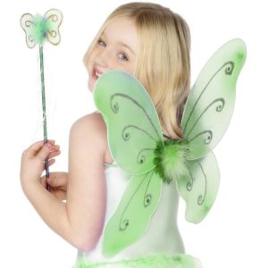 Childrens Butterfly Wings & Wand - Green