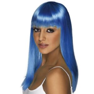 80's Glamourama Wig with Fringe - Neon Blue