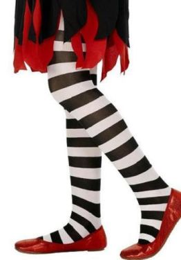 Childrens Halloween Striped Tights - White/Black