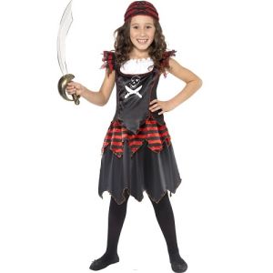 Pirate Girl Fancy Dress Costume - Black/Red 