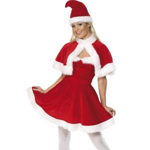 Christmas Ladies Velour Miss Santa Costume & Cape