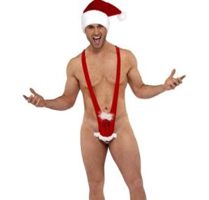 Comedy Adult Santa Face Christmas Mankini Costume - One Size