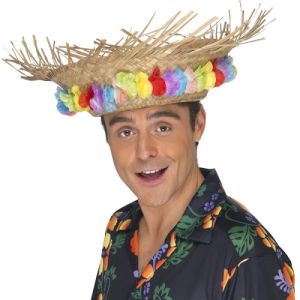 Hawaiian Fancy Dress Straw Beach Hat with Flower Band