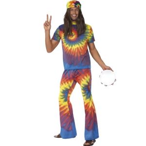 60s Groovy Tie Dye Hippy Man Fancy Dress Costume