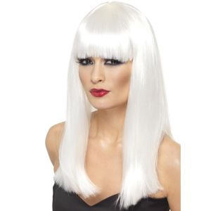 80's Fancy Dress Glamourama Wig with Fringe - White