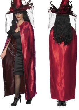 Halloween Fancy Dress - Deluxe Reversible Witch Cape - Black/Red