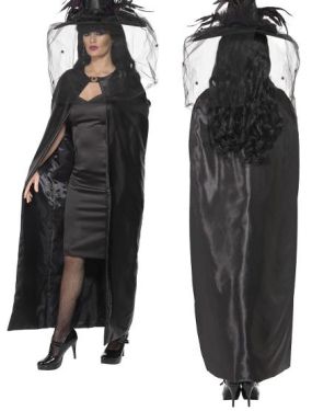 Halloween Deluxe Fabric Long Witch Cape - Black