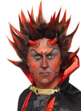 Halloween Fancy Dress Punky Spikes Devil Wig  - Black/Red