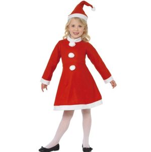 Christmas Fancy Dress - Childrens Value Miss Santa Costume - S, M or L