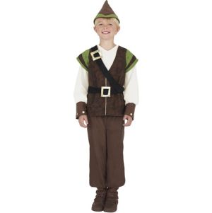 Boys Robin Hood Fancy Dress Costume - Brown/Green - S, M or L