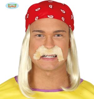 80s Wrestler Fancy Dress Bandana with Hair & Tash