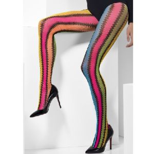 80s Neon Multi Zig Zag Tights