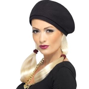 90s Grunge Girl Beret & Wig - Black/Blonde