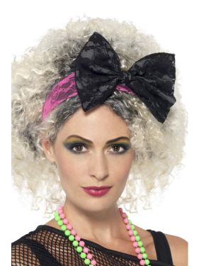 80s Fancy Dress Lace Headband & Bow