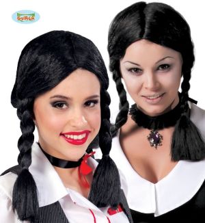 Ladies Fancy Dress Plaited Wig - Black