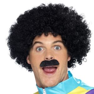 80s 90s Scouser Fancy Dress Wig & Tash Set