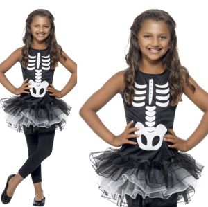 Childrens Halloween Skeleton Tutu Dress Costume 