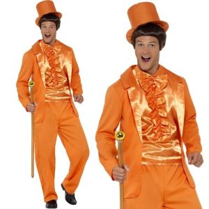 Mens 90s Stupid Guy Tuxedo Costume - Orange