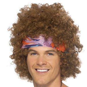 Mens 60s Male Hippy Afro Wig & Headband