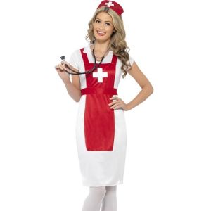 Ladies A & E Nurse Fancy Dress Costume Red/White