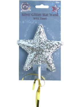 Christmas Fancy Dress Glitter Fairy Wand with Tinsel