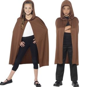 Childrens Hooded Fabric Cape - Brown