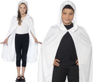 Childrens Hooded Fabric Cape - White