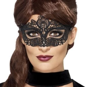 Masquerade Ball Embroidered Lace Filigree Eyemask - Black