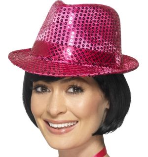 Adult Sequin Trilby Hat - Pink