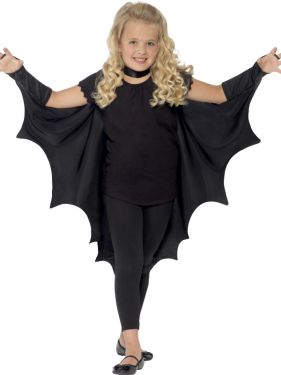 Childrens Batwing Fabric Cape - Black