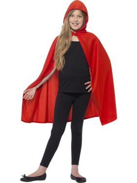 Childrens Hooded Fabric Cape - Red