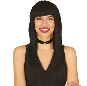 Ladies Long Wig with Fringe - Black