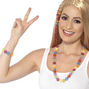 60s Hippy Peace Necklace & Bracelet Set