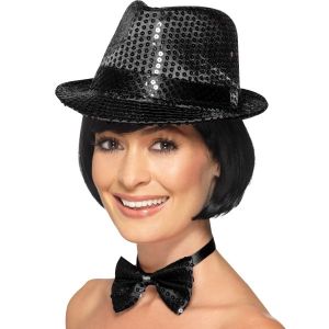 Adult Sequin Trilby Hat - Black