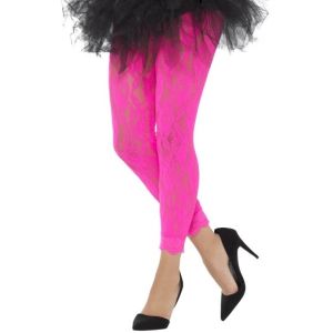 Ladies 80s Fancy Dress Lace Leggings - Pink