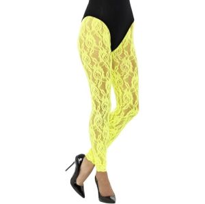 Ladies 80s Fancy Dress Lace Leggings - Yellow