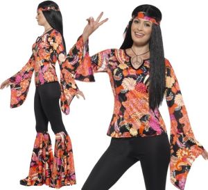 Ladies 60s Willow Hippy Fancy Dress Costume 