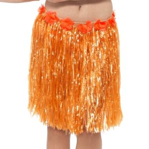 Hawaiian Hula Skirt - Orange with Floral Waist 