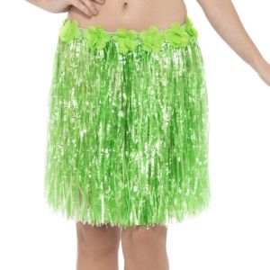 Hawaiian Hula Skirt - Green with Floral Waist 