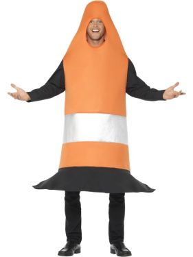 Adult Traffic Cone Fancy Dress Costume